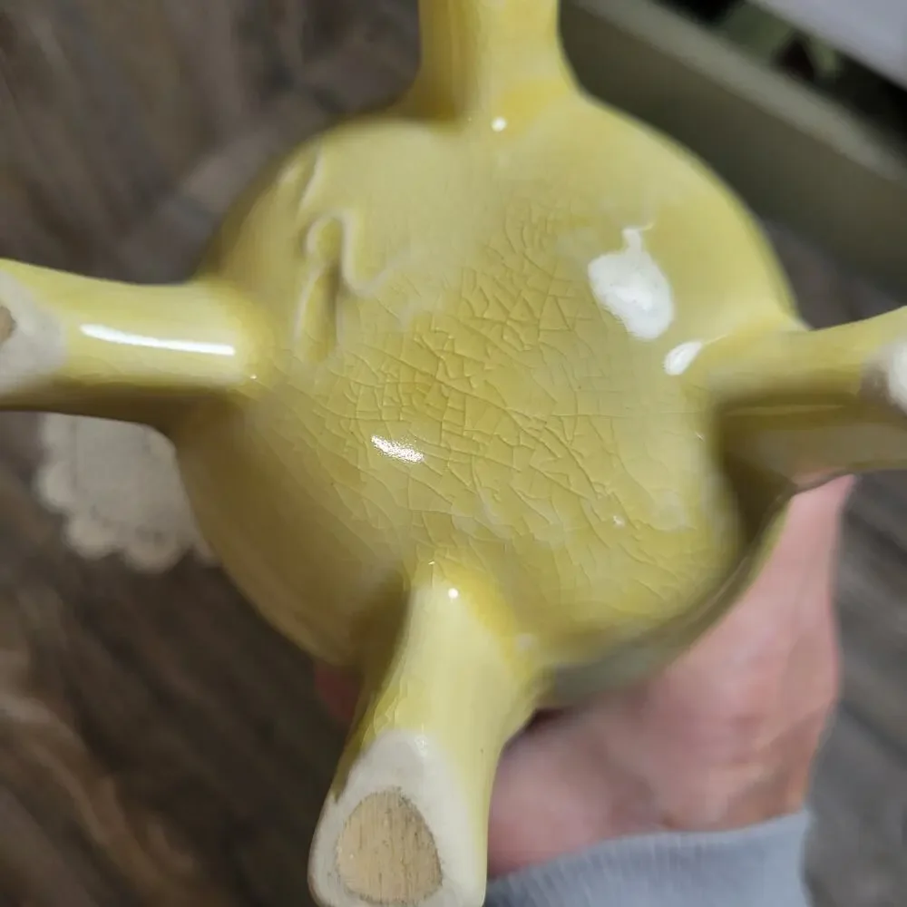 Vintage Brush Pottery USA 923 Yellow Drip Glaze Footed Large Flared Vase McCoy